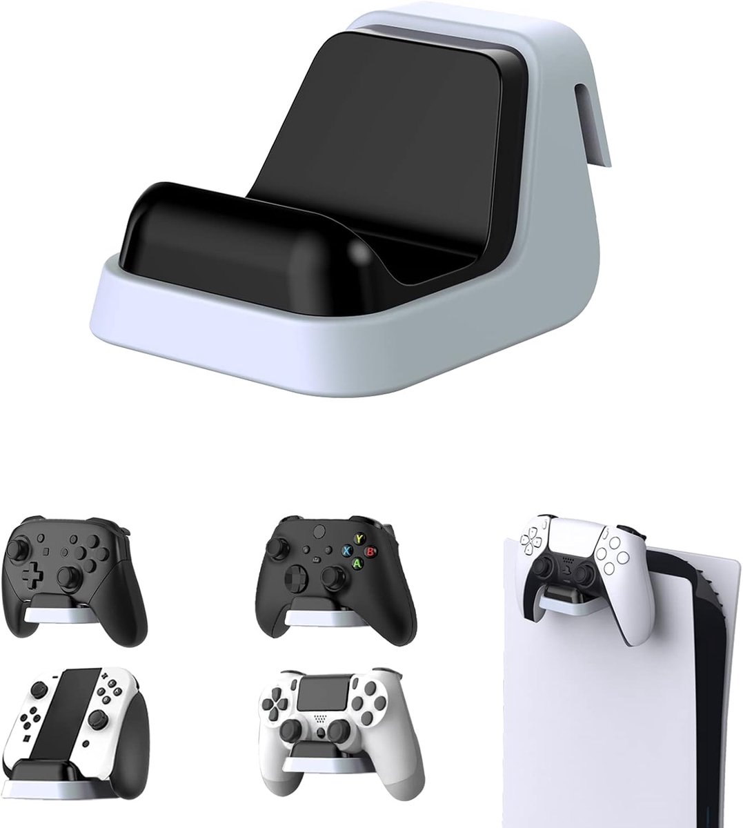 Muurstandaard Hoofdtelefoonhouder voor ps5,Wandmontage Controller Hanger voor Xbox Series/Nintendo Switch Pro,Wall Holder voor ps5 Headset,Universele Accessoires voor Gamepads-Wit&Zwart