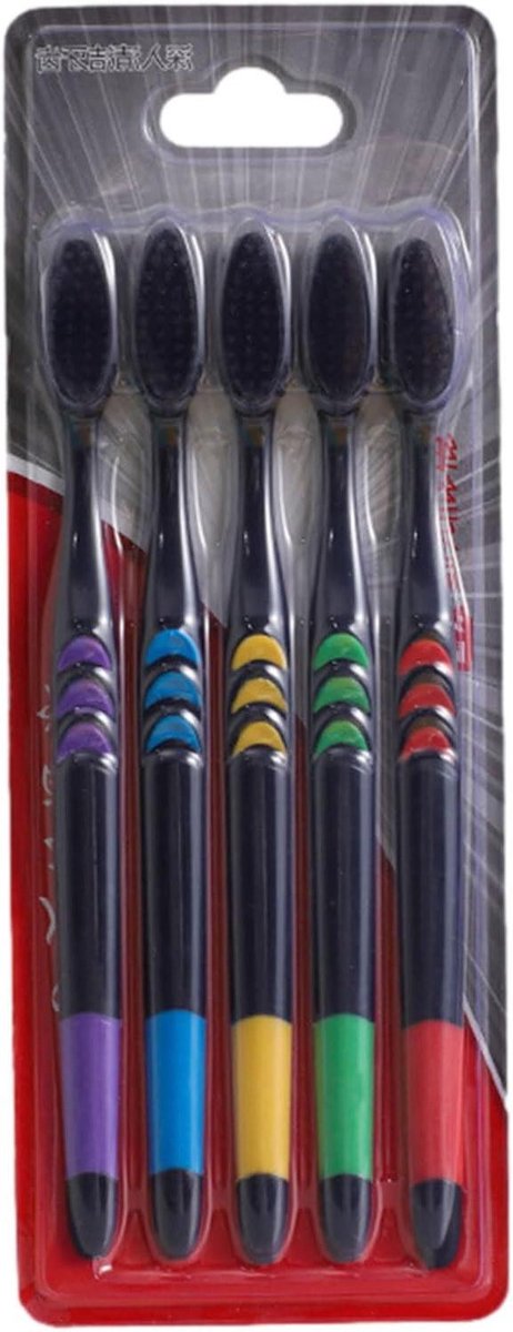 Tandenborstel Set - Hand Tandenborstels - Dagelijkse Mondhygiëne - Zachte Houtskool Borstelharen - 5 stuks - Multi-kleur