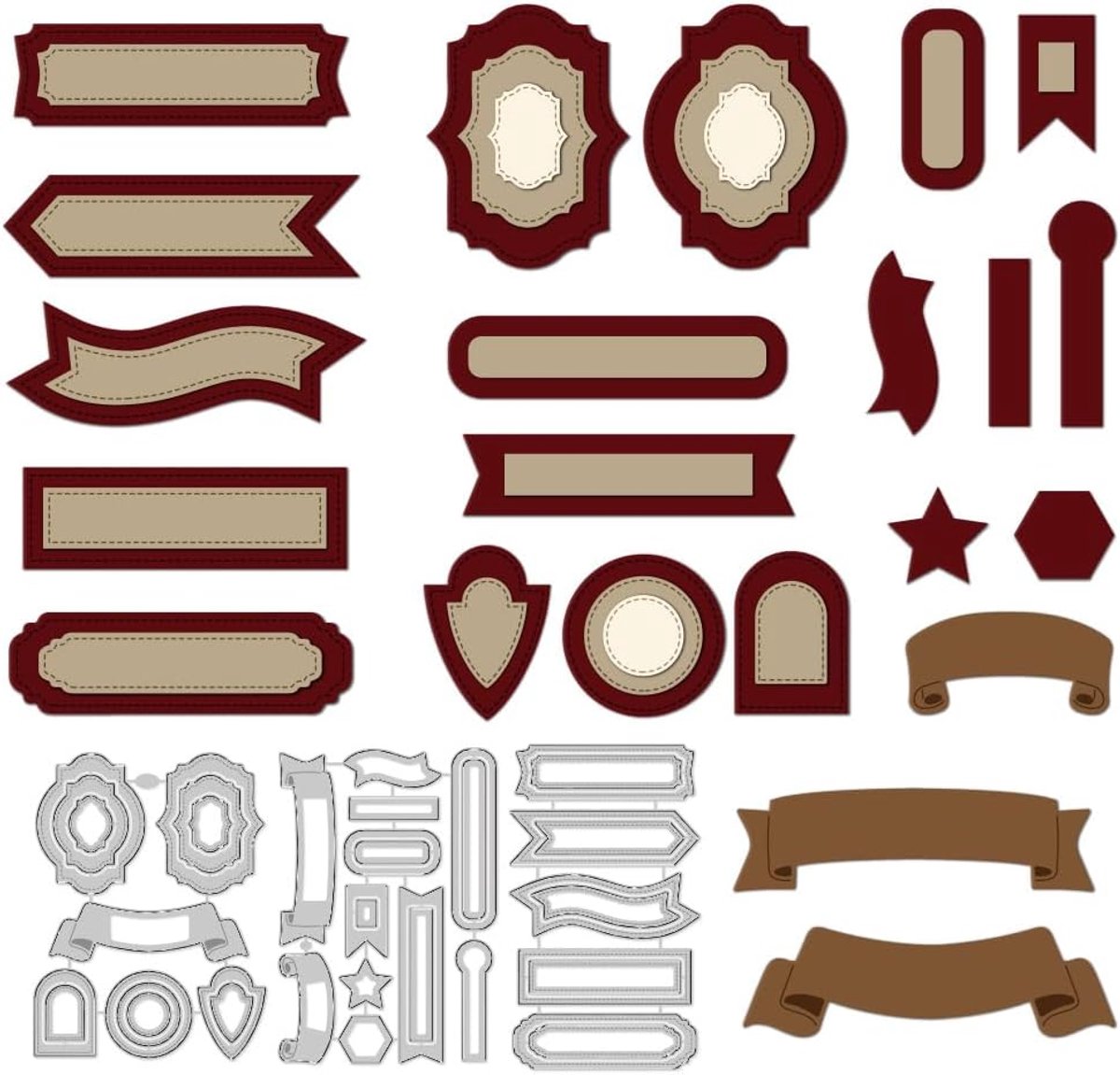 Snijmallen voor tekstveldetiketten, 22 stijlen, verschillende vormen, etiketten, kaarten maken, stanssjablonen, scrapbooking, reliëfsjabloon voor wenskaarten, uitnodigingsdecoratie