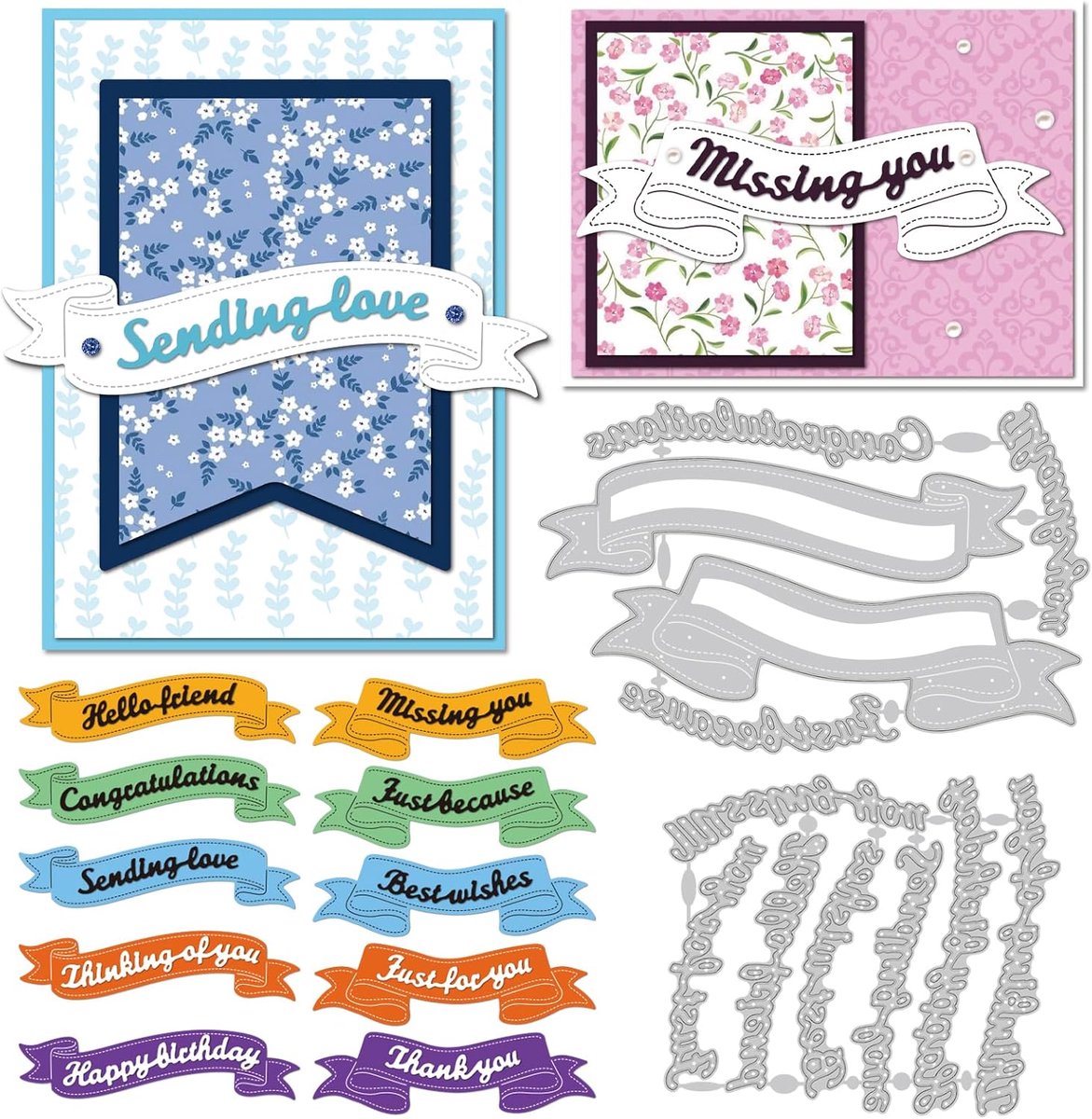 12 Stks Banner Tekst Die Cuts Beste Wensen Snijden Dies Groeten Woord Metalen Dies Inspirerende Woord Embossing Stencils Banner Frame Snijden Die Voor DIY Scrapbooking Fotoalbum Craft
