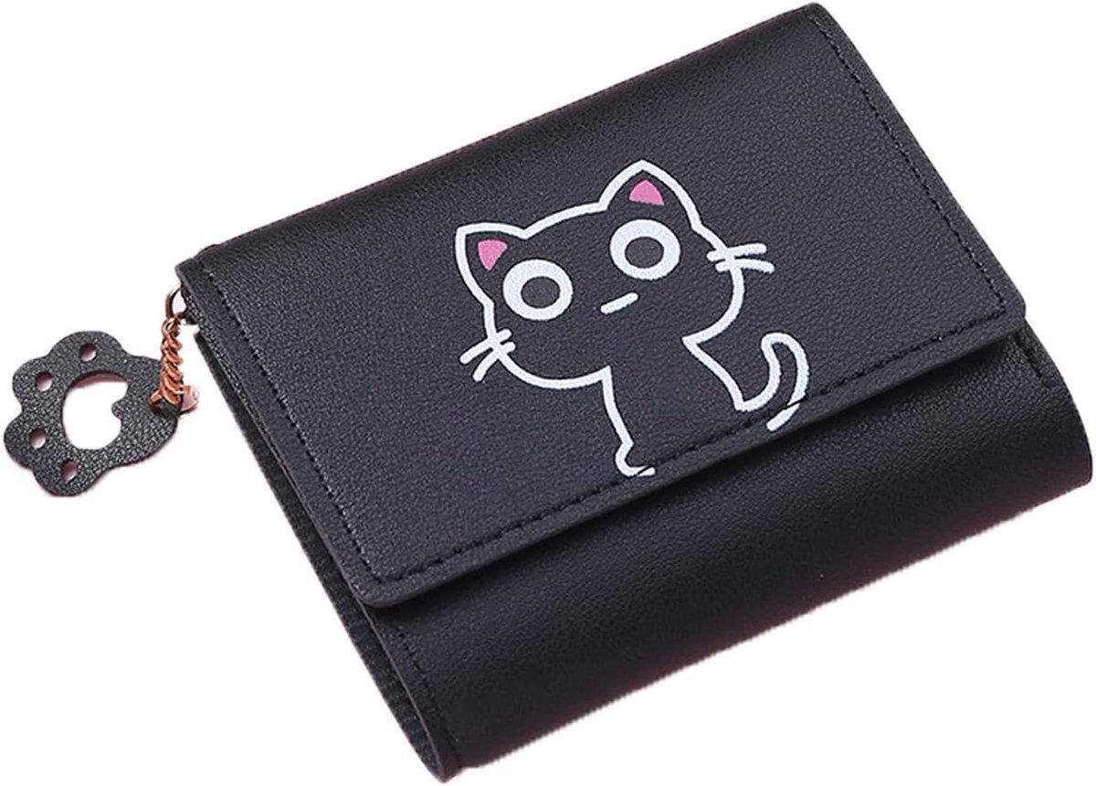 Portefeuilles voor Vrouwen, Schattige Kat Portemonnee, Slanke Tri-Fold Kleine Portemonnee, Is Geschikt voor Het Opbergen Van Alledaagse Creditcards, Foto'S, Id-Kaarten, Etc(Zwart)