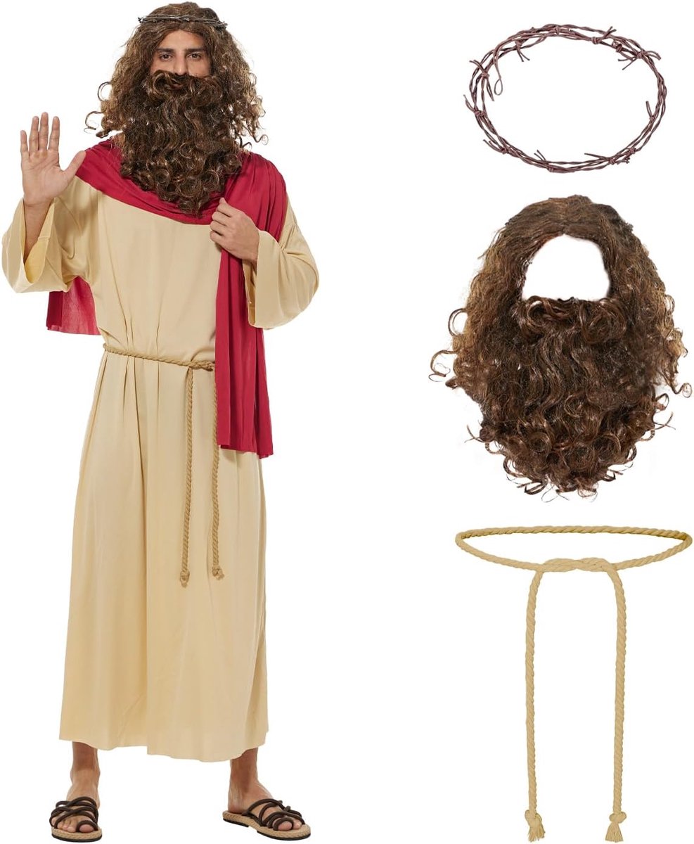 Volwassen Jezus Kostuum Mannen Bijbelse Religieuze Heilige Robe Halloween-feest Rollenspel…