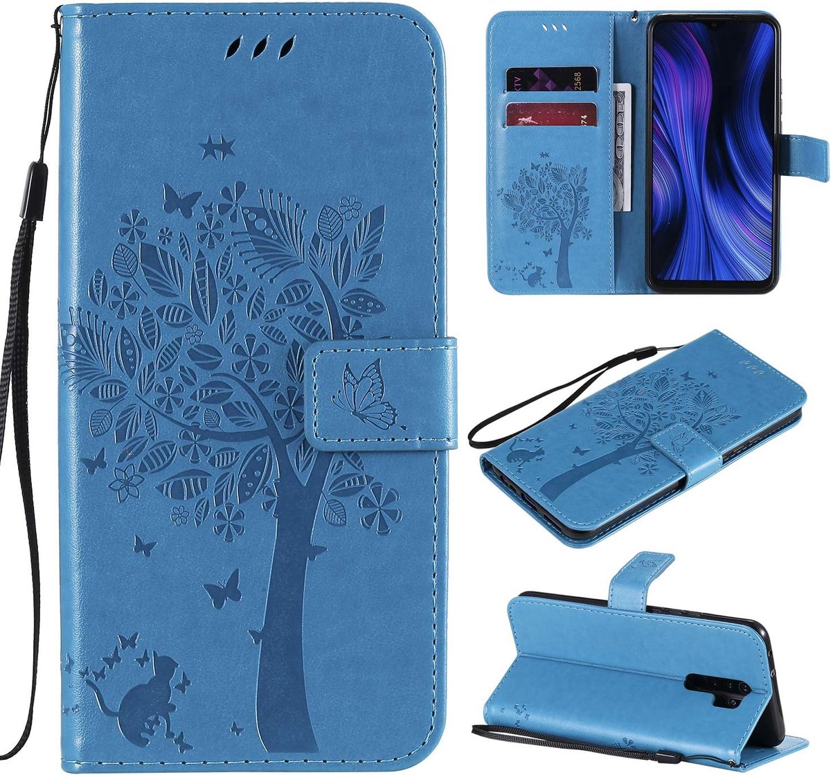 Zchen voor Redmi 9 Hoesje, PU Kunstleer Stander Portemonnee Klaphoes voor Xiaomi Redmi 9 (Blauw)