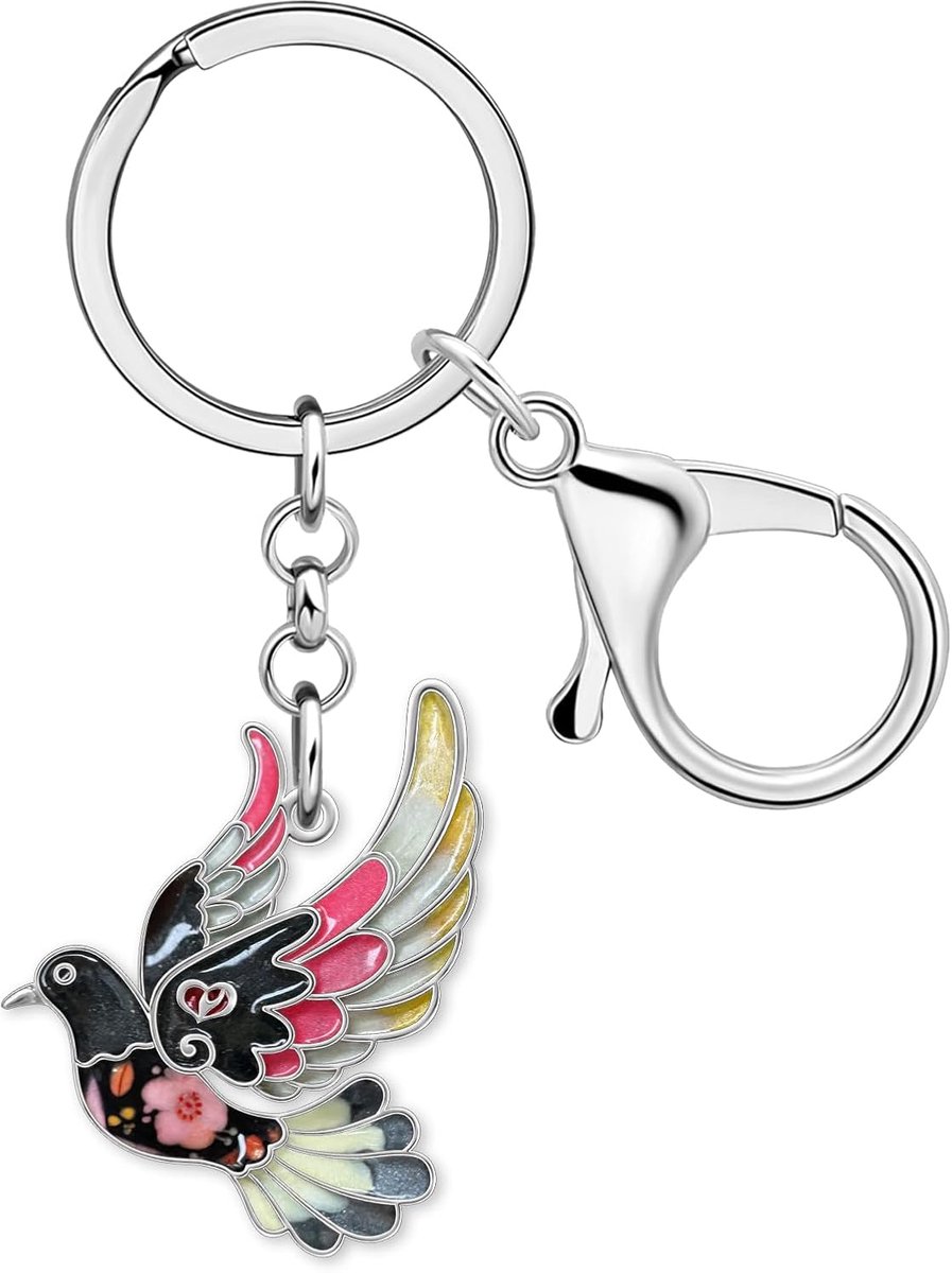 Emaille Duif Sleutelhanger Accessoires Geschenken voor Vogelliefhebbers Vrouwen, Legering Leuke Vliegende Vogels Duif Sleutelhangers Portemonnee Tas Charms