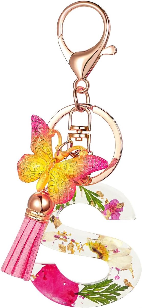 Gepersonaliseerde Sleutelhanger, Sleutelhangers Vrouwen Schattige Sleutelhanger Gepersonaliseerde Sleutelhanger Tas Sleutelhanger Alfabet Sleutelhanger Met Vlinder (Roze-S)