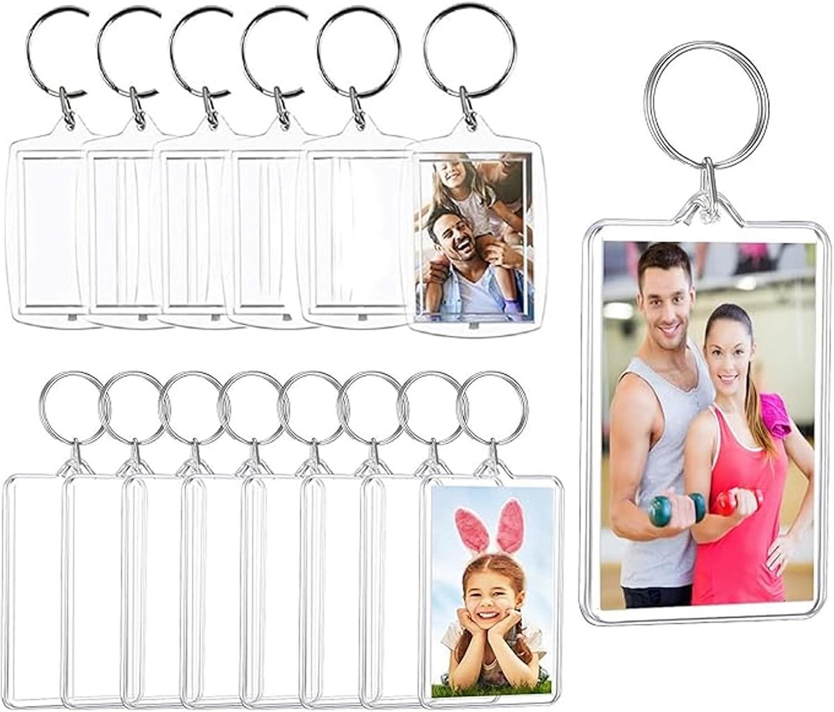 20 stukken Acryl foto sleutelhanger, Acryl sleutelhanger, Helder acryl sleutelhanger, Transparante fotosleutelhanger, Geweldig souvenir voor familie, stel, collega's, feestartikelen