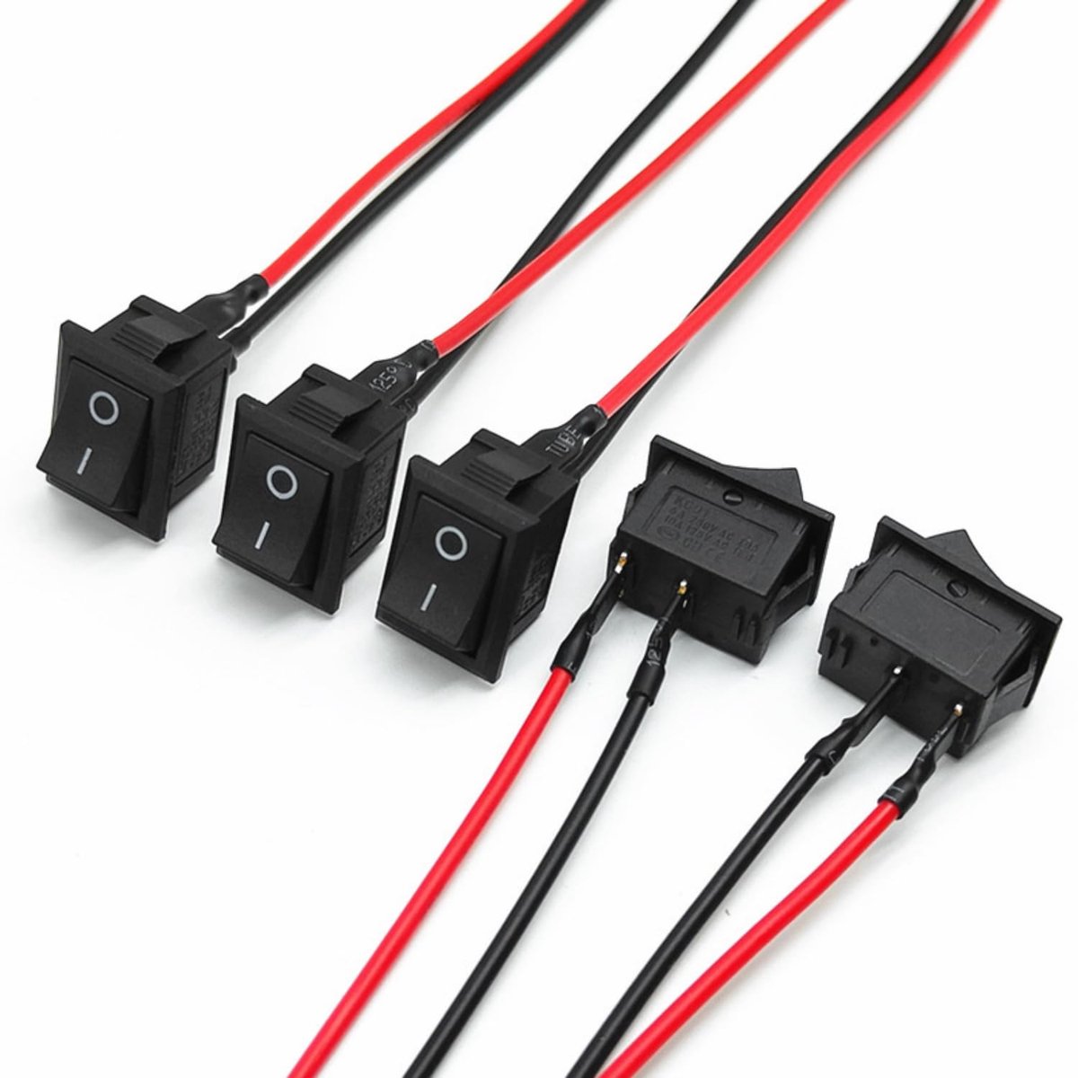 5 x schiptype zelfborgende 2-polige schakelaar 230 V met bekabeling, tuimelschakelaar 6 A/12 V