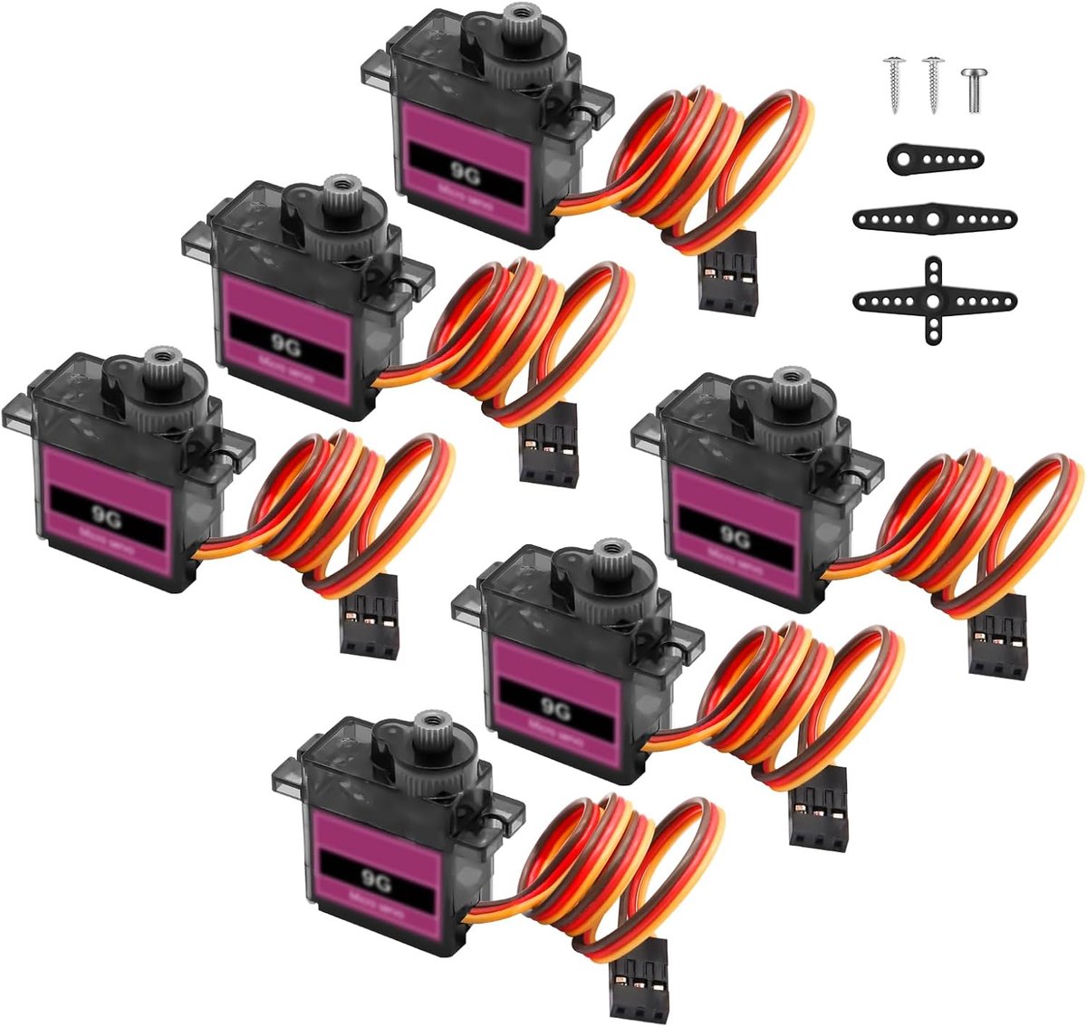 Micromotor Binghe 6 stuks servomotor met metalen transmissie 9G mini servo draaihoek 90-180 microservo voor RC Smart Robot Helikopter Car Plane compatibel met Arduino