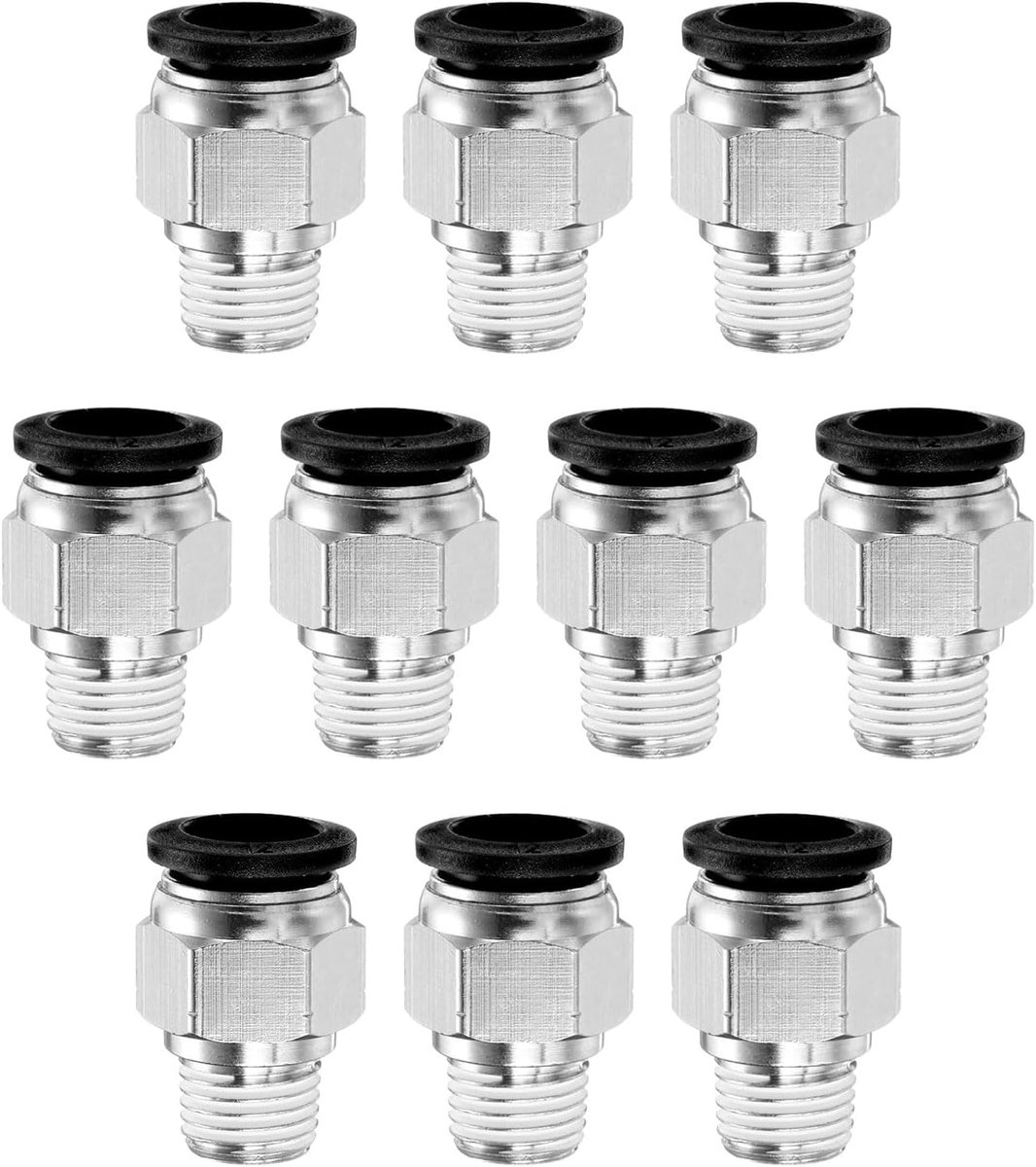 10 stuks drukkoppelingen, 12 mm buis OD x 1/4 inch NPT mannelijke snelverbinders, recht, van koper, voor luchtleidingen voor industrieel luchtsysteem, PC12-N02, zwart