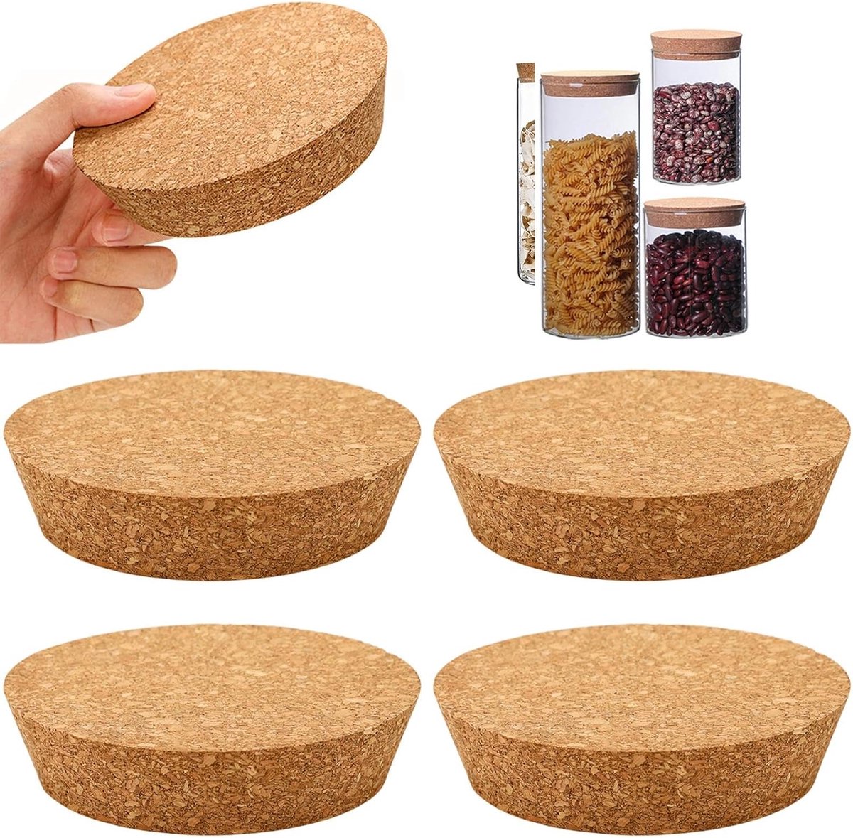 4 Stuks Conische Kurkstoppers - Grote Flessenhalters van Kurk, Kurkdeksels 90-110 mm, Dikke Kurken voor DIY (3 cm) - Vervangingskurken voor Glazen Flessen, Weckpotten, Keramiek en DIY-projecten