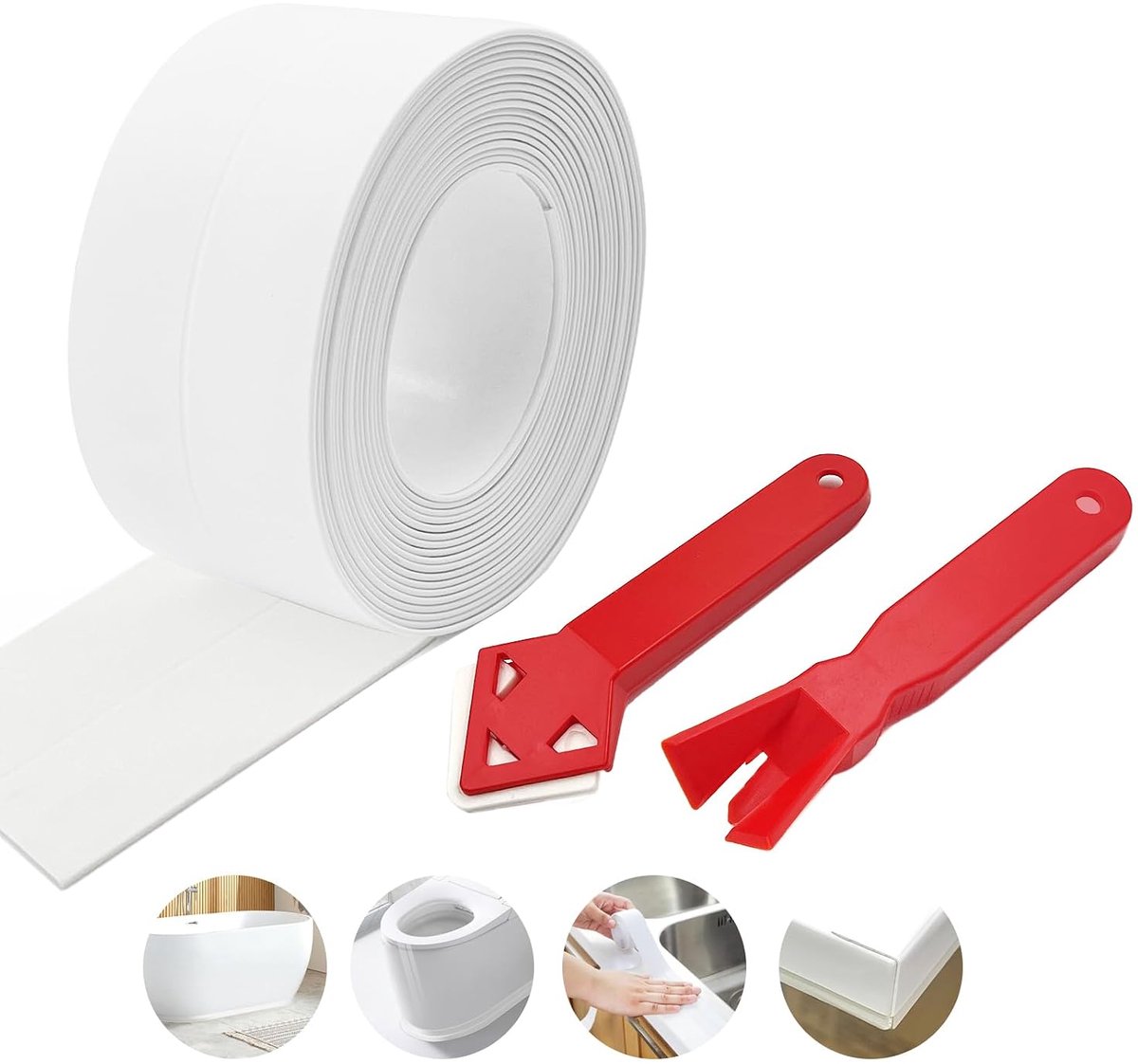 GARDEN 1 rol badkamer afdichtingstape met 2 stuks afdichtingsgereedschap, verbeterde spoorloze afdichtingstape, zelfklevende waterdichte afdichtingstape voor badkamer, badkuip, keuken, toilet,