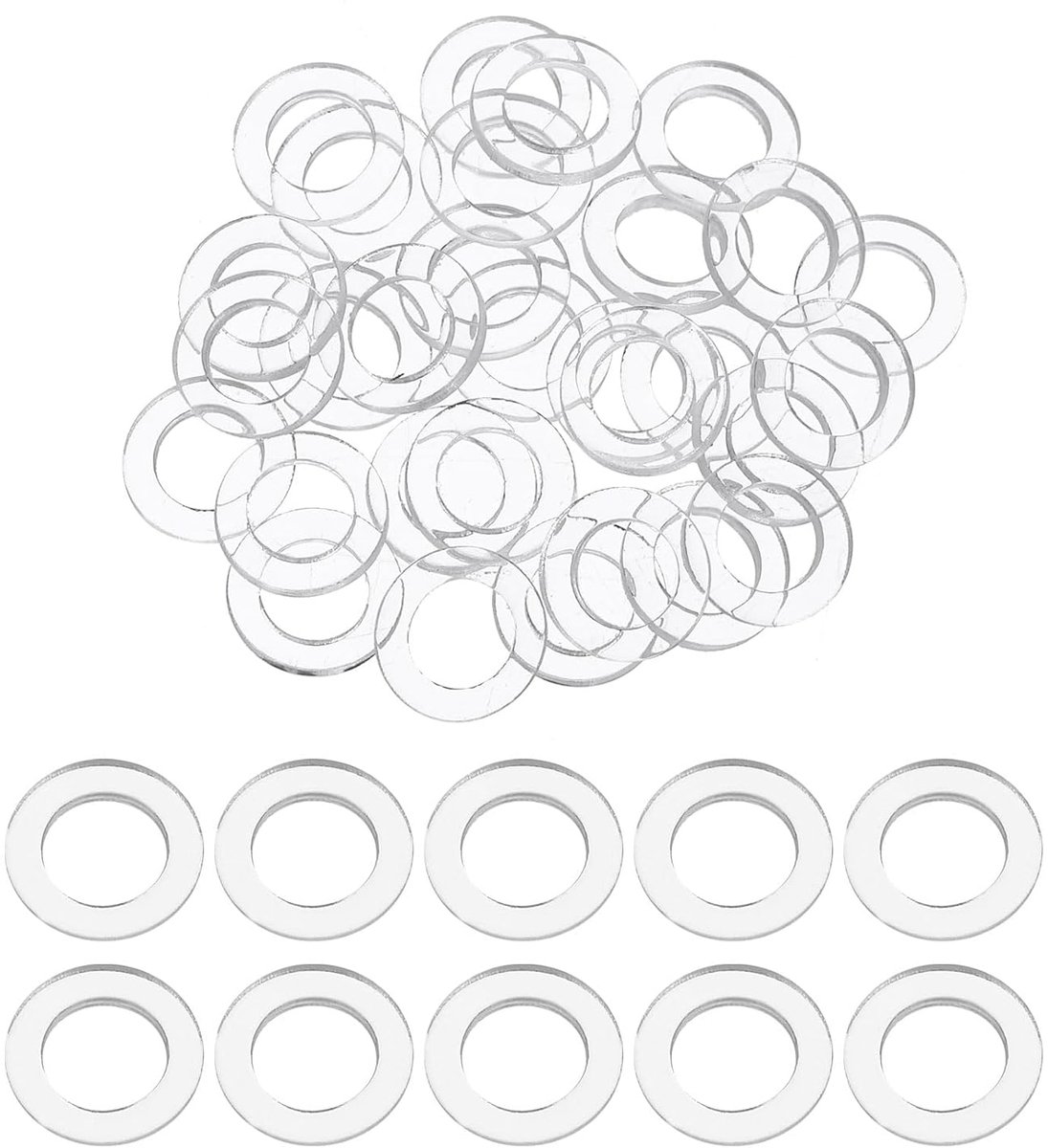 Platte sluitringen van pvc, 5 x 8 x 0,5 mm (ID/OD/Hoog), 200 stuks, Afvoerafdichting voor Handgreep, Deurscharnieren, Handdoekstangen, Remisolatie, Bevestigingen, Transparant