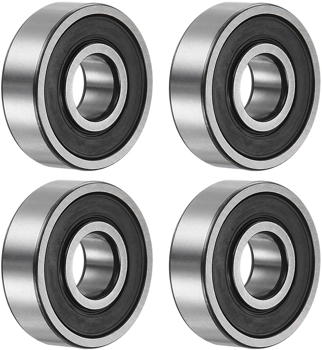Lagers, 4 stuks 12 x 32 x 10 mm C3 dubbele rubberen chroomstalen lagers, zwart