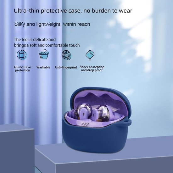 Hoesje compatibel met JBL Tune Beam 2, krasbestendig, schokbestendig, siliconen hoes compatibel met JBL Tune Beam 2 Bluetooth oortelefoon. Marineblauw van hoesje — afbeelding 3