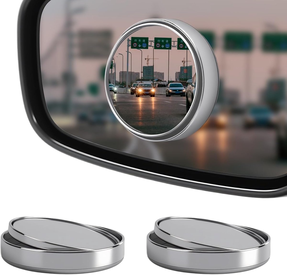 2 stuks dodehoek spiegel voor auto, 360° groothoek-achteruitkijkspiegel met HD-glas, anti-beschimmeling en waterdicht dodehoek spiegel, universeel voor auto, SUV, vrachtwagen, busje (zilver)