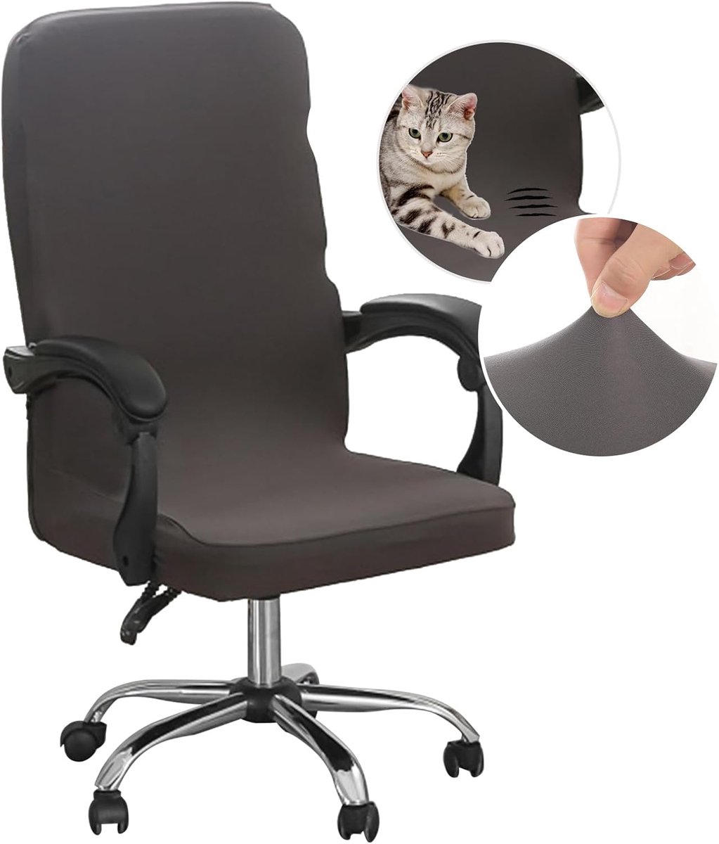 Bureaustoelhoes, afneembaar, elastisch, bureaustoelhoes met rugleuning, ritssluiting, wasbaar, universeel, vier seizoenen, (zonder stoel), donkergrijs L
