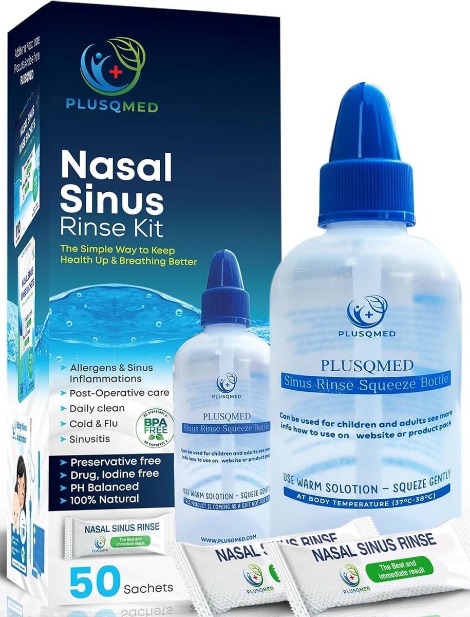 Sinus Rinse Kit 250 ml - knijpfles en Neti Pot - +20 zoutzakjes - effectieve neusspoeling - SnelShoppen
