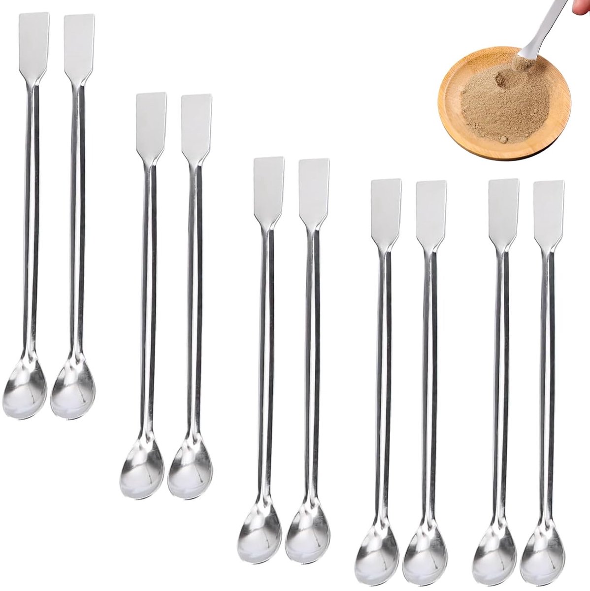 10 stuks laboratoriumspatels, roestvrijstalen laboratorium spatel, spatel laboratorium monsterlepel, roestvrijstalen herbruikbare laboratorium monsterlepel, mini microlepel voor laboratoria, klinieken