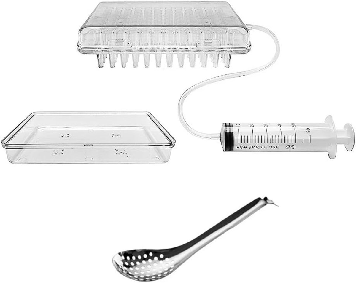 Kaviaarmaker Set, Sferische Kaviaardispenser, Sferificatie Druppelaar, Kuitsaus Dispenser Zeefgereedschap met Lepel & Spuit