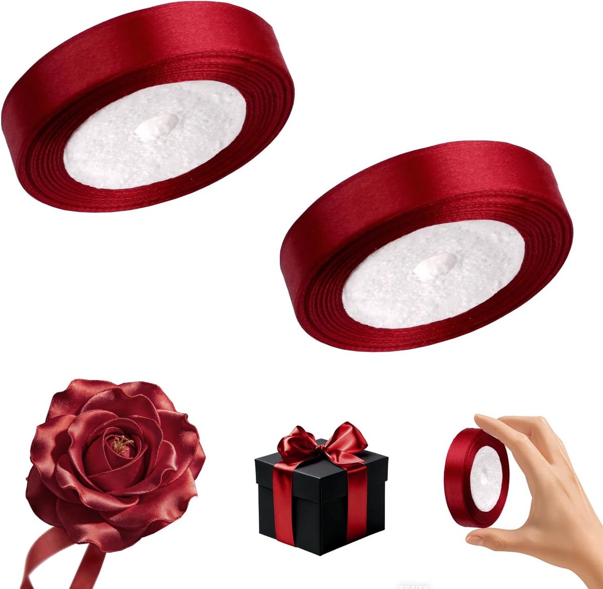 Linten, satijnen lint 15 mm breed 22 meter donkerrood cadeau lint voor cadeauverpakking DIY knutselen naaien haarstrikken feest decoratie kerst verjaardag