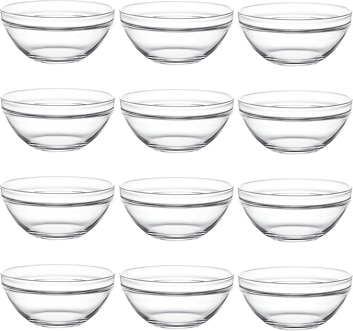 doorzichtige glazen knijpkommen, 12 stuks kleine voorbereidingsgerechten voor specerijen, dipsauzen en ijs toppings - vaatwasser, magnetron en vriezer veilig (3 Fl Oz)