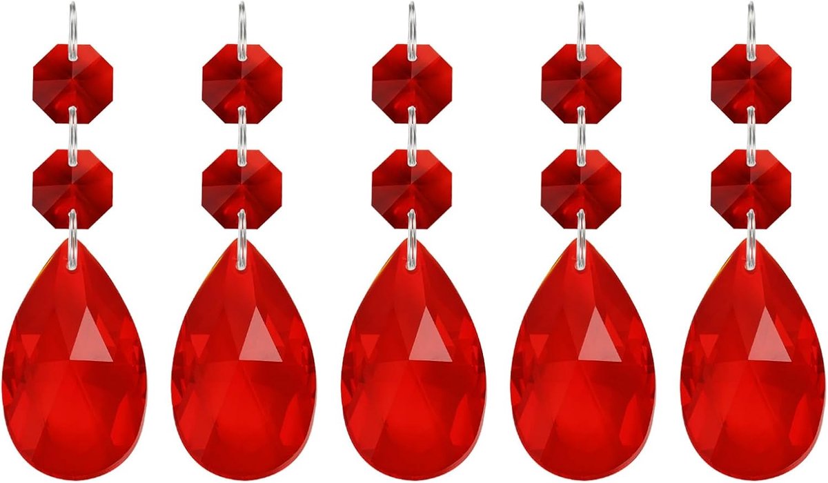 Traanvormige kristallen kroonluchter hangers kralen, 5 stuks 85 mm lengte 38 mm kroonluchter prisma's onderdelen ornamenten hangende kralen voor doe-het-zelf kunst ambachten decoratie, rood