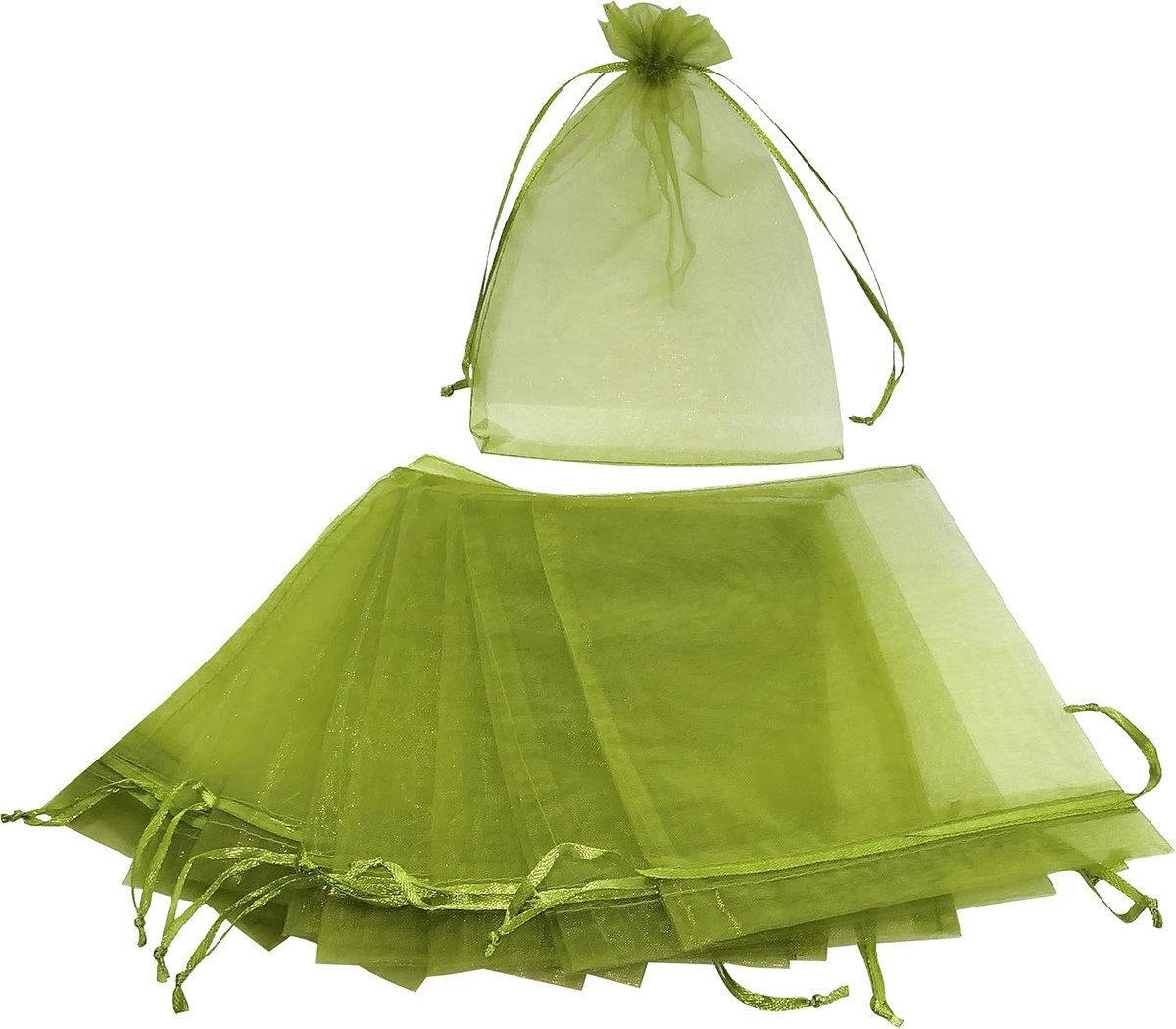 Sieradenzakjes/zakjes van transparant organza geschenk/sieraden, 150 x 200 mm - sluiting met trekkoord - olijfgroen