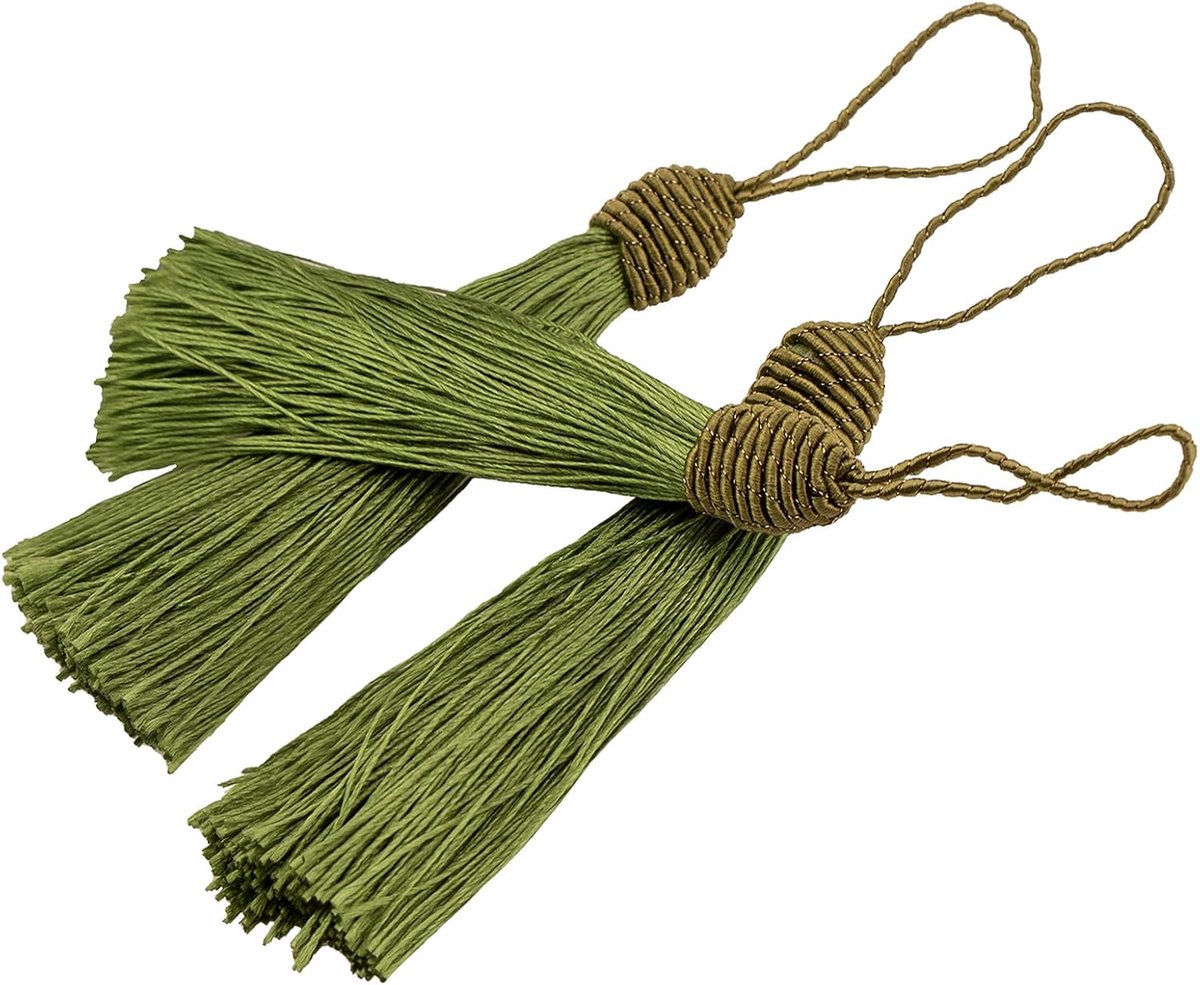 Kwastjes 20 Stks 15cm/6 Inch Medium Groene Kwastjes met Ananas Hoofd Naaien Kwastjes Zijdeachtige Floss Mini Craft Kwastjes met Koord Loop voor Sleutelhanger Oorbel Sieraden DIY