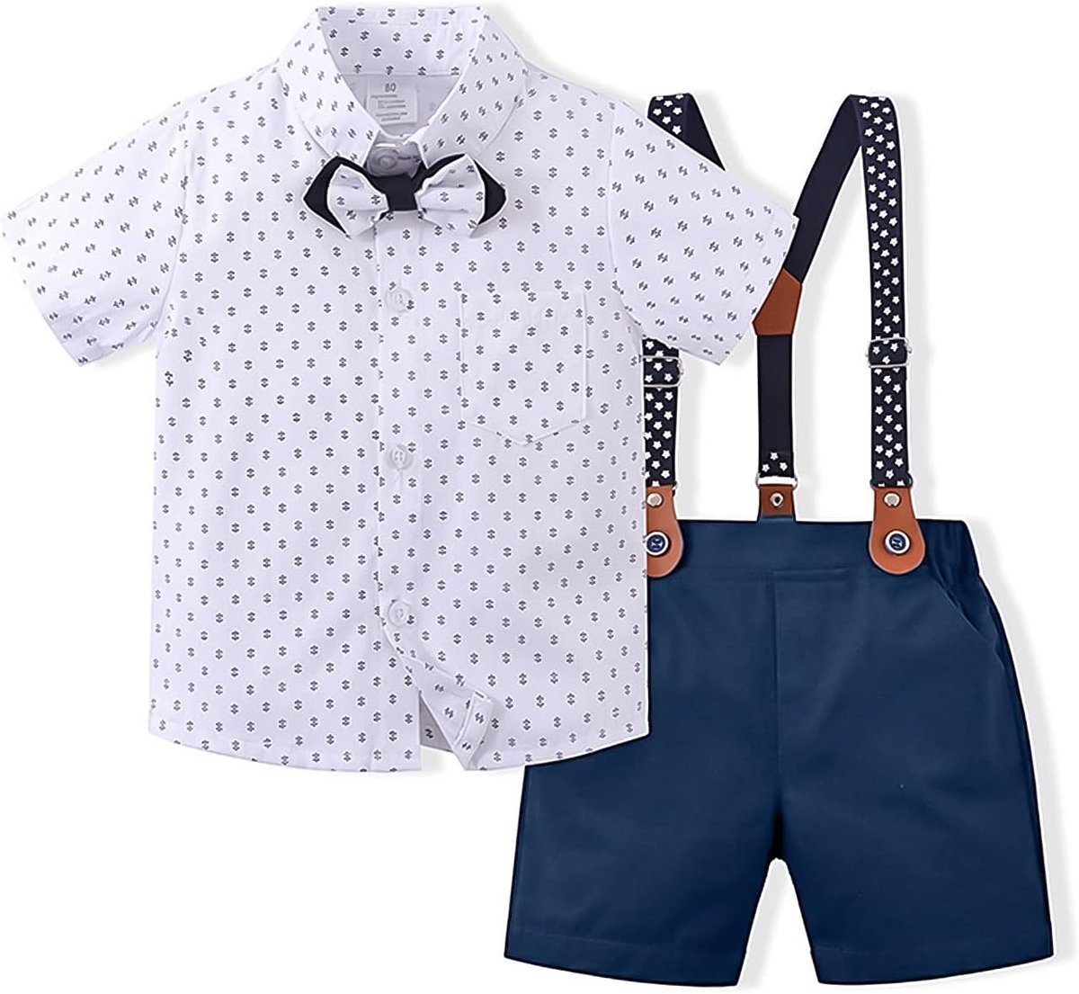 Baby Gentleman Set met bijpassende strik, hemd, bretels en broekje