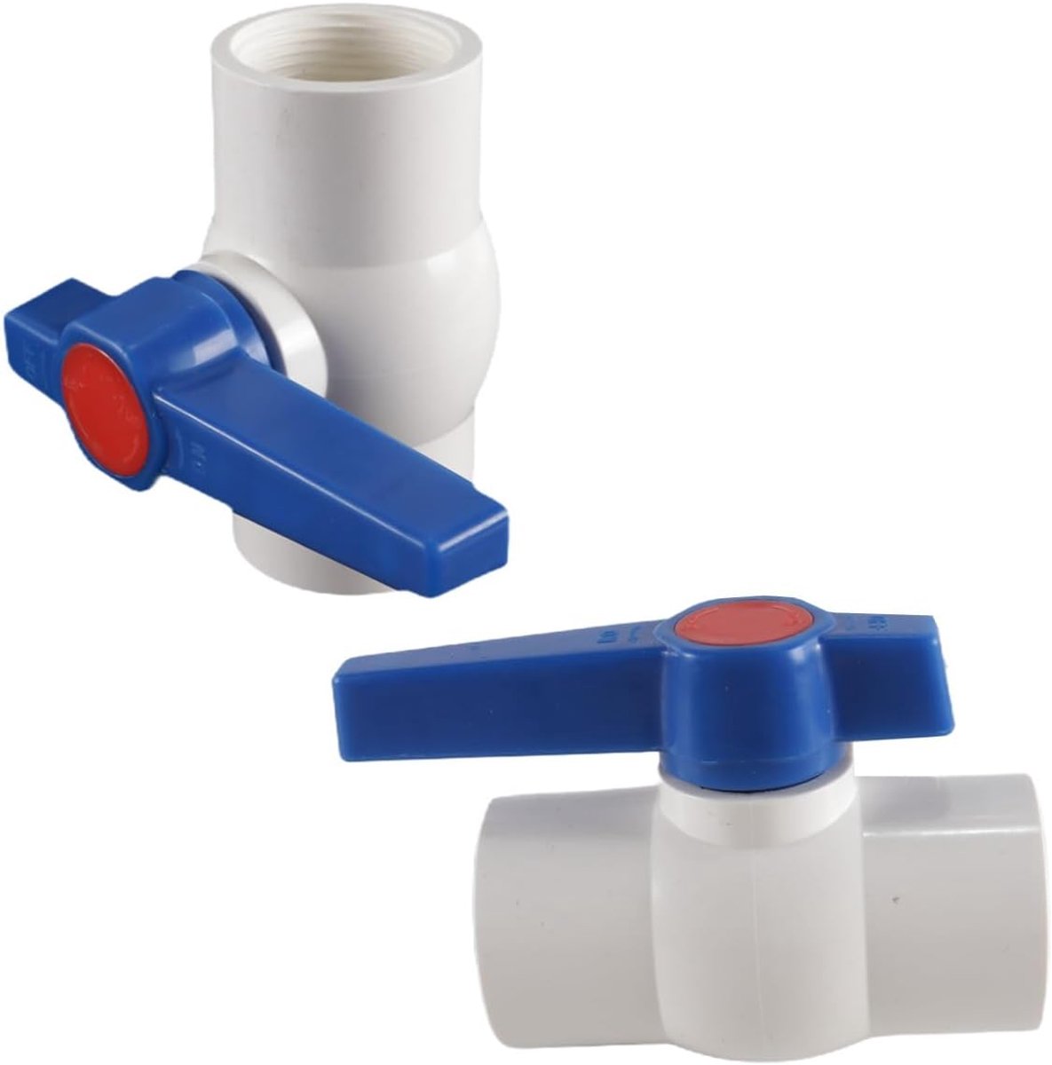 PVC kogelkraan 40 mm binnendiameter afsluitklep met sok, wit en blauw voor aquariumirrigatie en dompelpomp