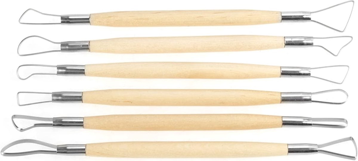 6Pcs Aardewerk Clay Sculpting Gereedschap, Houten Handvat Double Ended Wax Carving Clay Sculpting Gereedschap Set Aardewerk Modellering Shaping Craft Kit