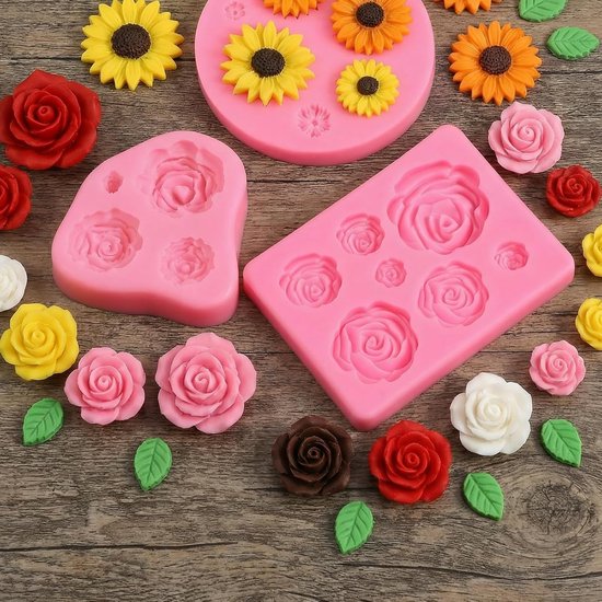 3 stuks siliconen vormen bloemen 3D bloem siliconen vorm roos bloem fondant siliconen vorm bloemen kaarsen vormen siliconen bloemen bloemvormen voor zeep kaars taart DIY decoratie — afbeelding 3