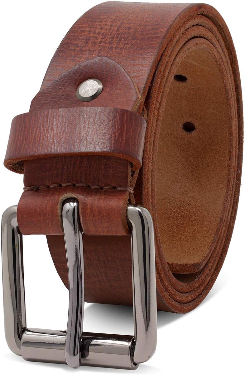 'Richmond' Vintage Herenriem van robuust 4 mm buffelleer, jeans Riem voor Mannen met Doornsluiting Vol Leder 38 mm