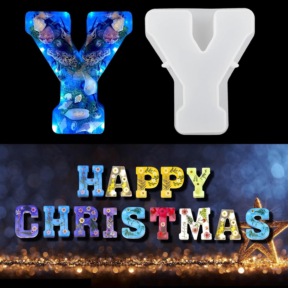 Letter Hars Vormen, 3D Alfabet Vormen voor Hars, Hars Lettervormen voor Bloemen, Siliconen Vormen voor DIY Ambachten, Huisfeest Decoratie, Verjaardag Huwelijksfeest(Y)