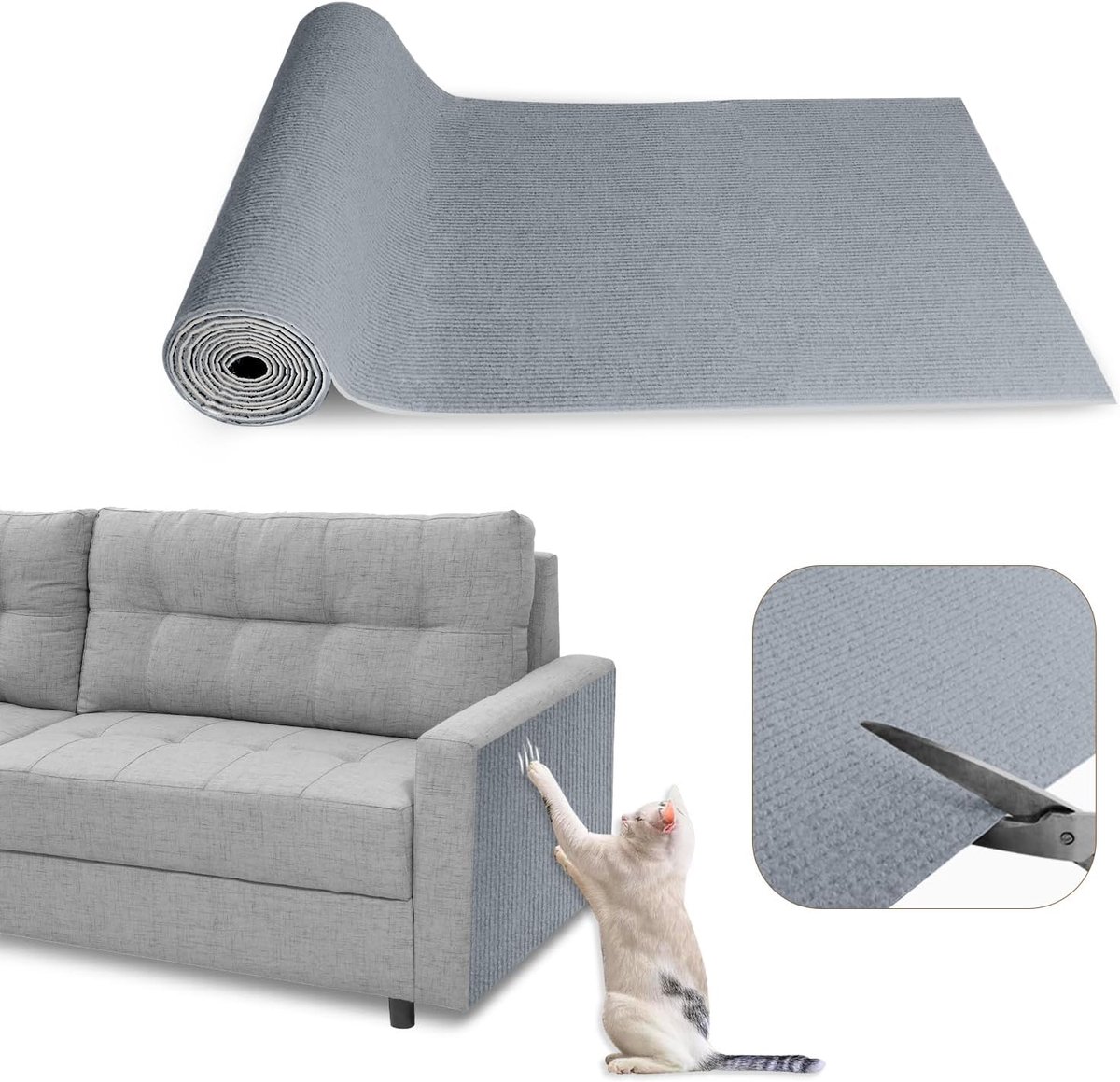 zelfklevend, 40 x 200 cm, krasbescherming voor bank, kat, zelfklevend, doe-het-zelf trimbare krabplank, kraswand voor het beschermen van meubels (lichtgrijs)