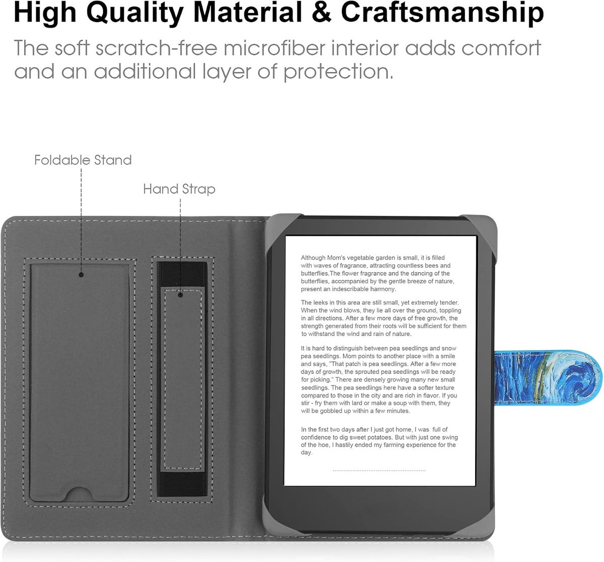 Universeel hoesje voor 6,8 inch eReader, compatibel met Pocketbook/Tolino/Sony E-Book Reader Kindle Paperwhite/Kobo Clara HD/Kobo Clara 2E hoesje met standaard, sterrennacht – foto 4