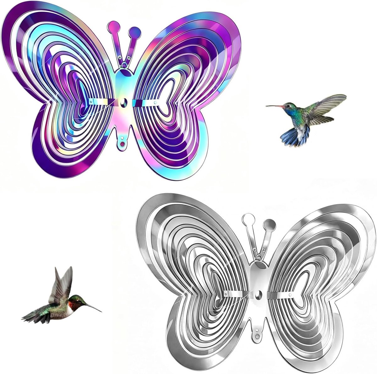 Vogelafweer met reflecterende vlinders - set 2 - paars en zilver - decoratief en menselijk - SnelShoppen