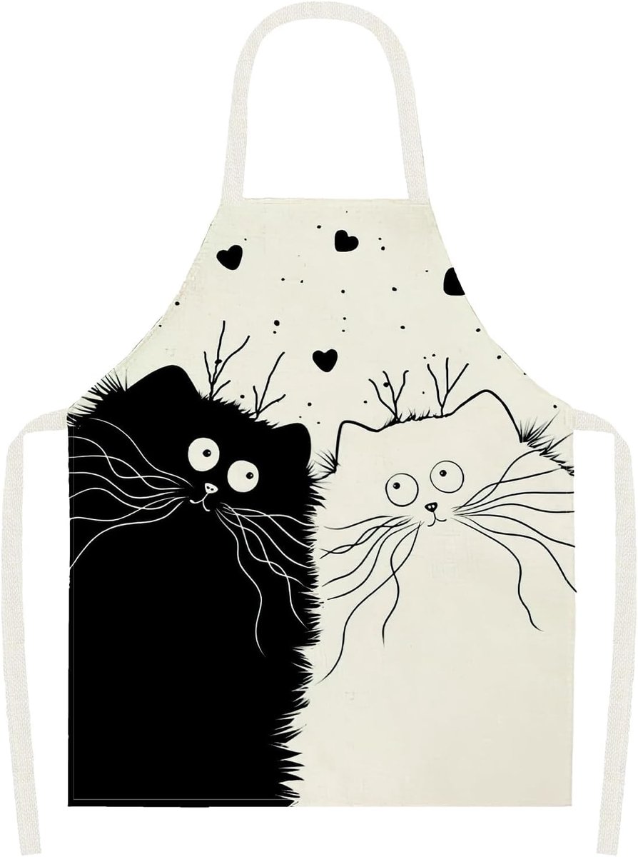 Keuken Schort Cartoon Zwart Witte Kat - Verstelbaar Linnen - Waterdicht - Ideaal voor Thuis en Restaurant - SnelShoppen