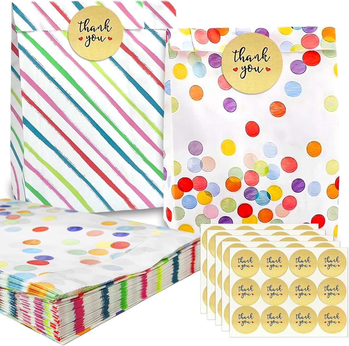 Party zakken 50 stuks - stippen en twill - kleurvol en stevig - ideaal voor feestjes - SnelShoppen