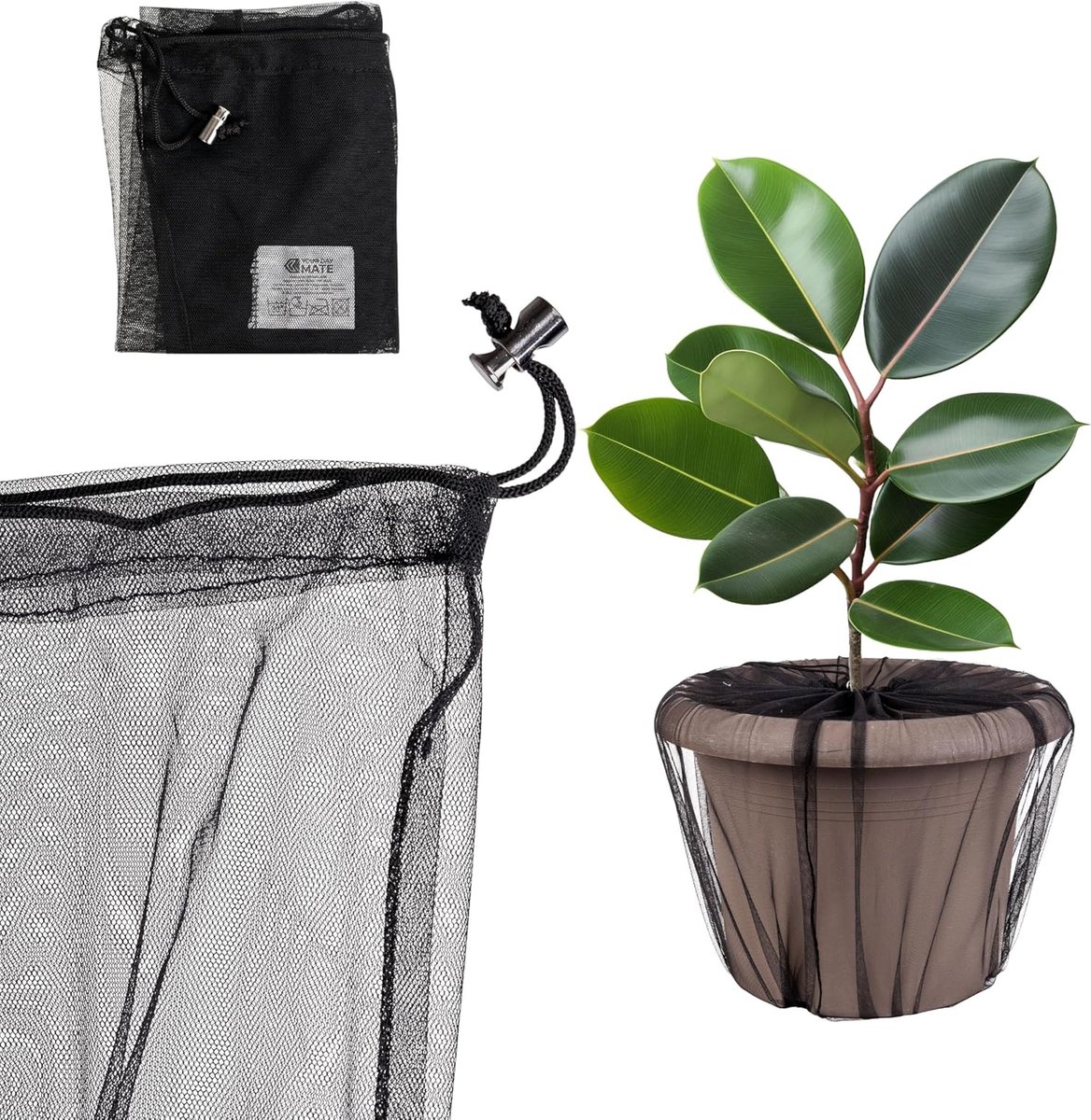 Kinderbeveiliging Kamerplanten - Plantenpot Bescherming - Babyveiligheid Thuis - Nylon Gaasdoek - Tot Ø 30 cm - Zwart
