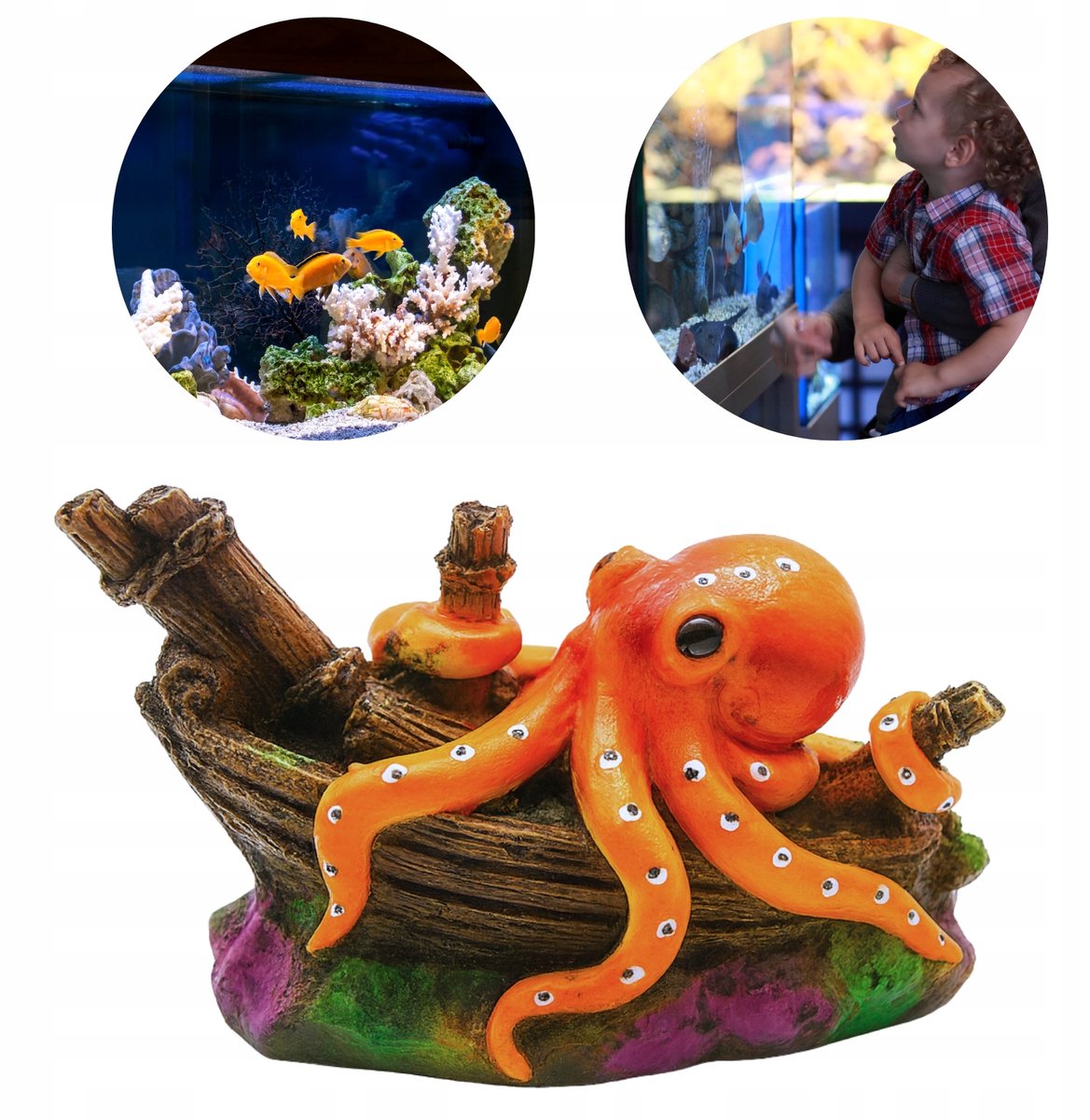 Akwarium Decoratie: Octopus op Scheepswrak - 12cm