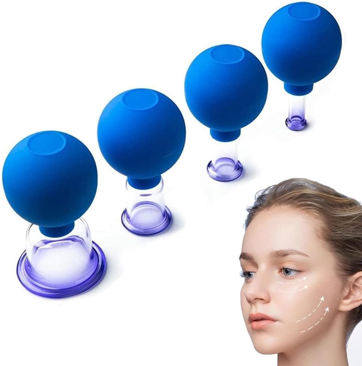 Cupping glazen set - 4 stuks - echt glas - siliconen zuignap - tegen rimpels en spanningen - ShopVlot