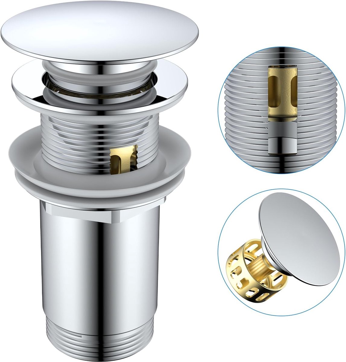 Afvoerplug met/zonder Overloop - Klik Klak Afvoerventiel - Universeel 1 1/4 inch - Bescherming tegen verstoppingen - ShopVlot