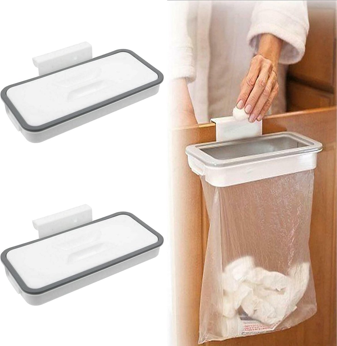 Afvalzakhouder 2Pcs - Hangende Prullenbak Beugel - Grijs - Eenvoudige installatie zonder boren - ShopVlot