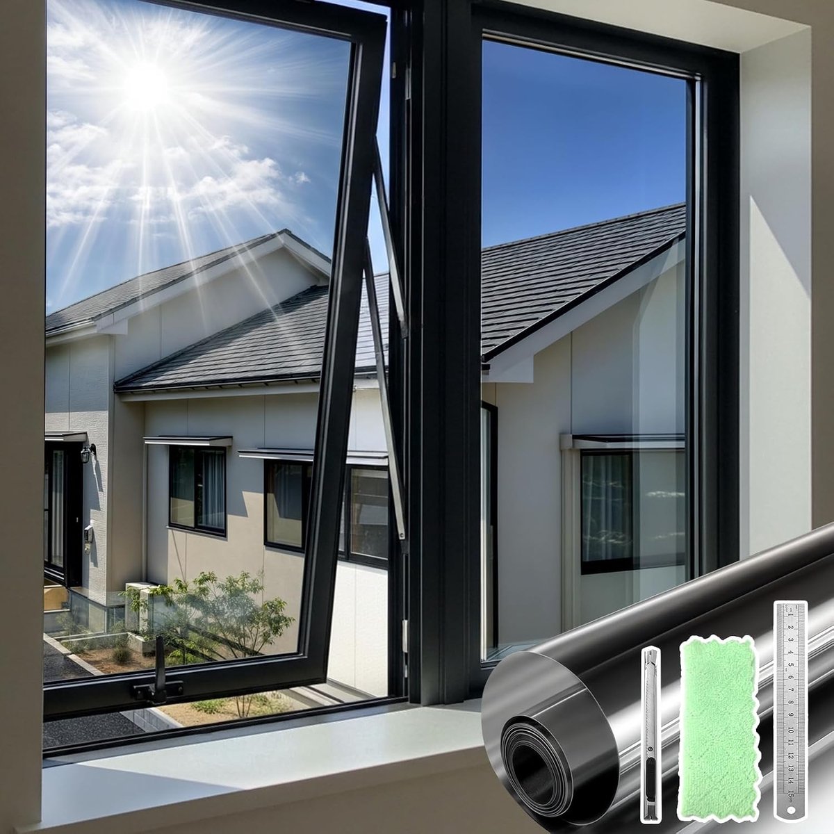 Raamfolie privacy - Opaque zwart zilver - Reflecterende zonwering - Bescherming tegen inkijk en UV-straling - m-winkel