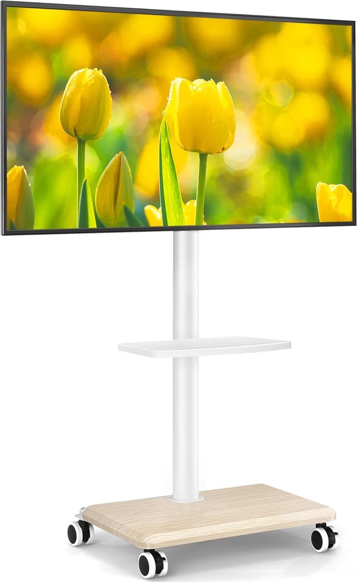 TV Stand met Wielen - Wit - Verstelbaar en Draaibaar - Geschikt voor 27-55 Inch TV's - ShopVlot