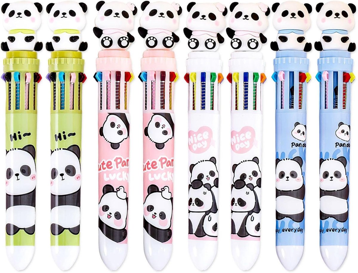 Balpen set - 8 panda ballpoint pennen - cartoon design - schattige schrijfgerei voor meisjes - ShopVlot