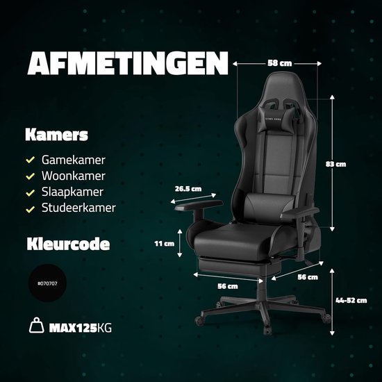 Gaming stoel met voetsteun - verstelbare rugleuning en armsteunen - premium ergonomisch ontwerp - ultiem comfort - ShopVlot — afbeelding 5