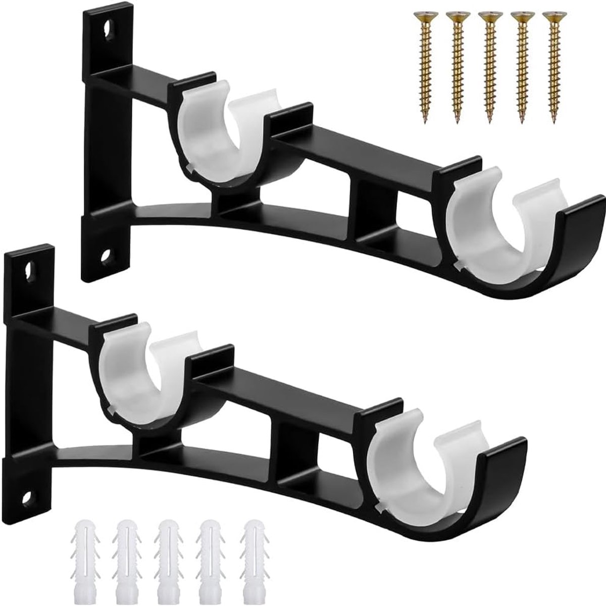 Curtain Rod Brackets Set - Zwart Metaal - Stevige Ondersteuning - Eenvoudige Installatie - ShopVlot