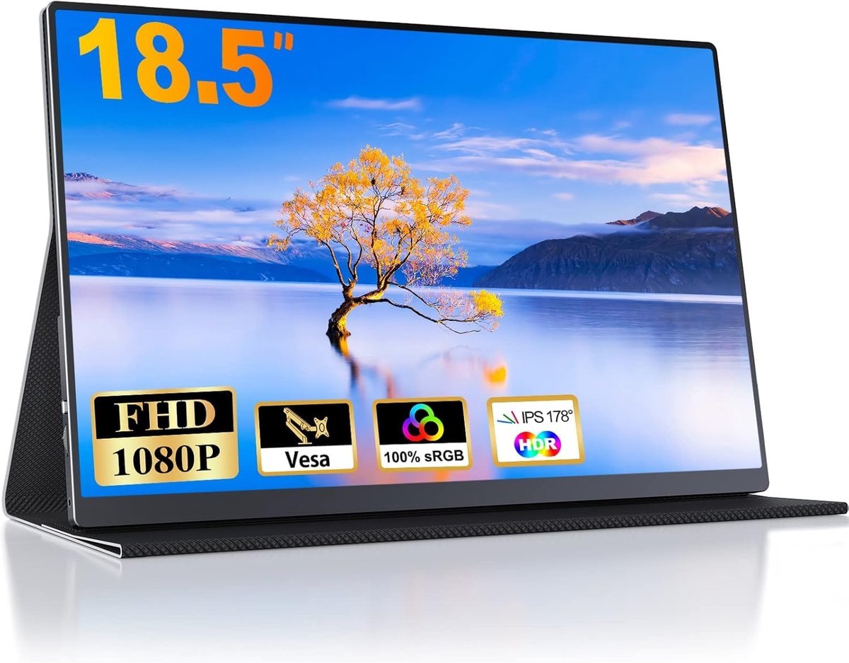Portable monitor 18.5 inch - 100Hz HDR display - 1080P Full HD - ideaal voor gaming en productiviteit - ShopVlot